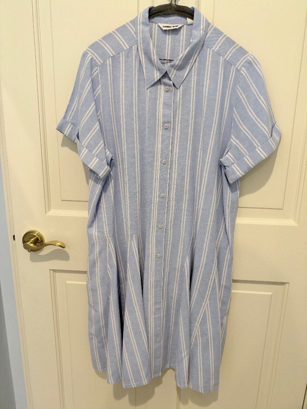 Lands’ End Blue & White Striped Shirt Dress | Size 14